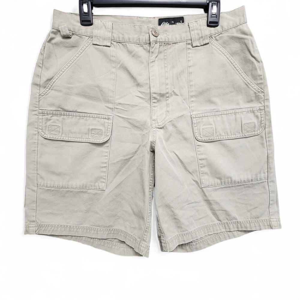 Eddie Bauer Cargo Shorts Mens 33 (Fits as 30) Beige Gray Cotton Hiking Gorpcore